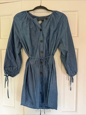J. Crew Chambray Tie Sleeve Button Front Shirt dress